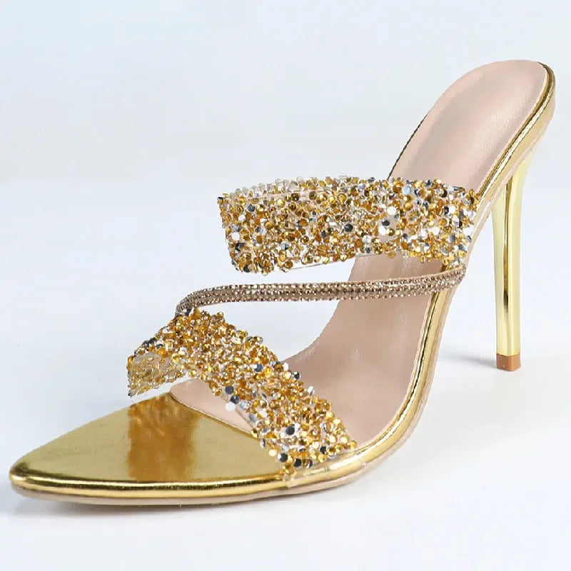 LIZAKOSHT  -  Luxury Rhinestone Design Ultra High Heel Slipper For Women Summer Sexy Pointed Toe Branded Mule Sandal Fashion Party Dress Pumps
