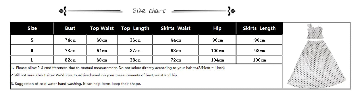 LIZAKOSHT  -  Summer Weird Puss Polka Dot Print 2 Piece Set Woman 3d Flower Decoration Low-Neck Backless Camisole+Long Skirts Ruched Set