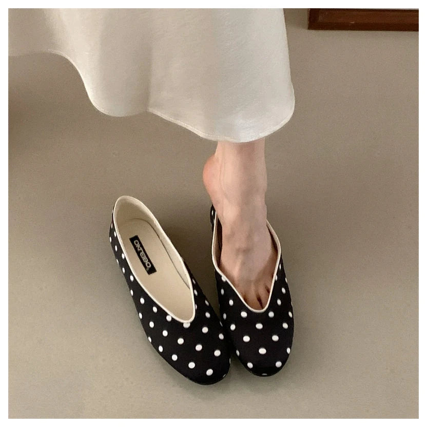 LIZAKOSHT  -  New Spring Flats Shoes Women Fashion Round Toe Polka Dot Slip On Mary Jane Flat Ballet Shoes Soft Ballerina Casual Loafers
