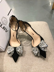 Lizakosht In 2024, the new black fine single shoes rhinestone hollow one-word buckle with banquet women's shoes ball shoes.