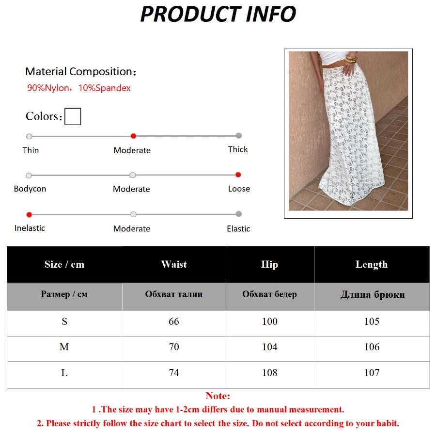 LIZAKOSHT  -  Women's Chic Streetwear White Jacquard Skirts Ankle Length Lace Midi Skirt Stylish Daily Skirt Women's Clothing