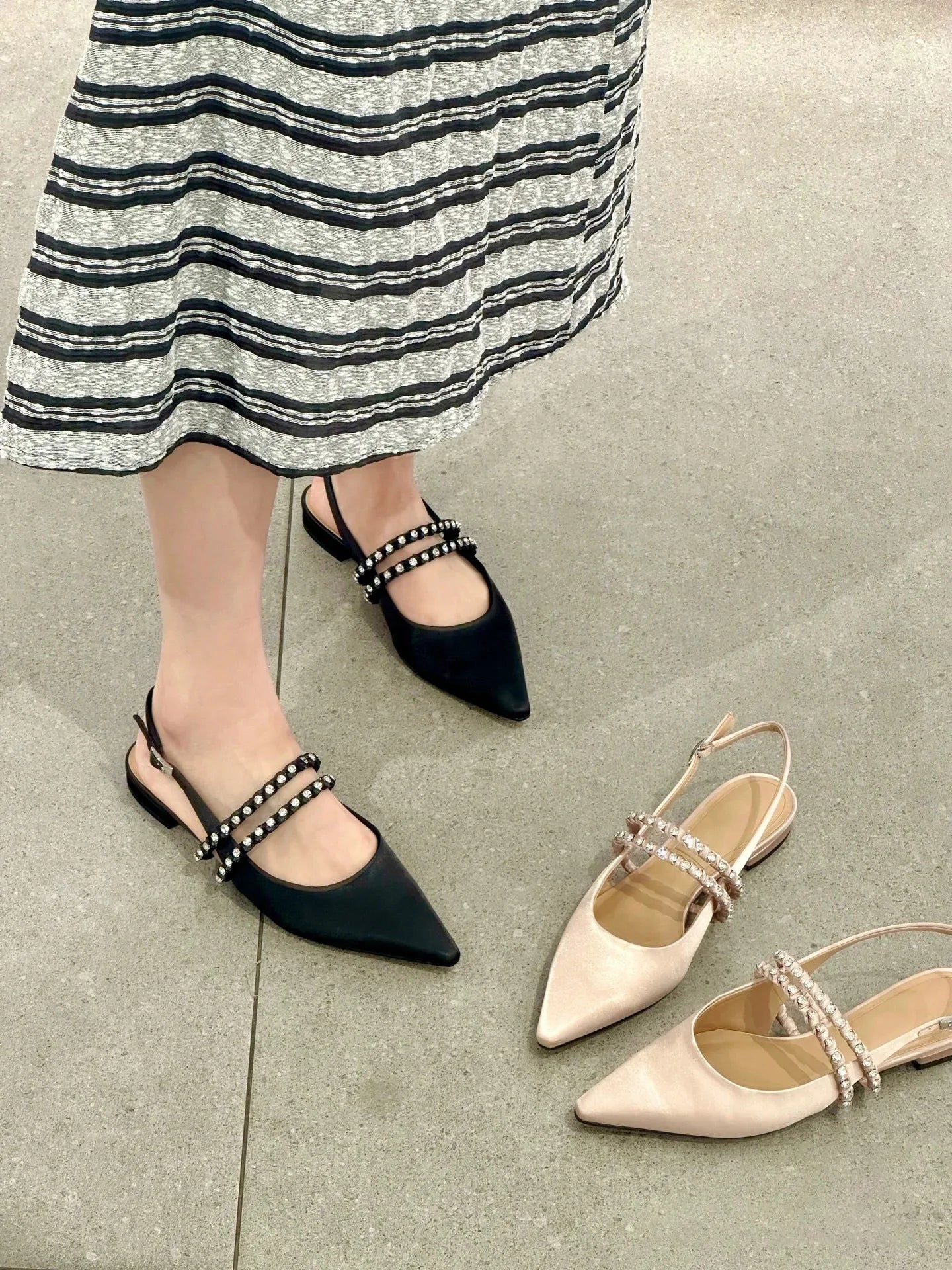 LIZAKOSHT  -  black pink silk slingback sandals women designer pointed toe crystal band summer shoes woman back strap sandalias mujer size 43
