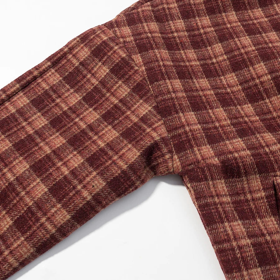 LIZAKOSHT  -  Autumn And Winter Retro Stand Collar Single-Breasted Plaid Jacket Women Outerwear