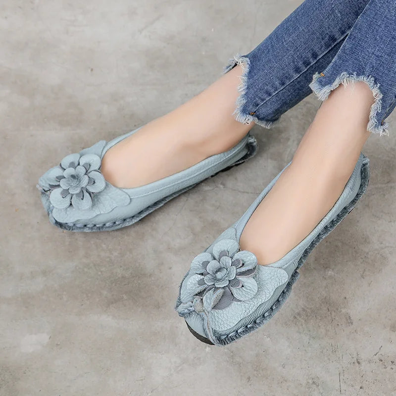 LIZAKOSHT  -  High Quality Genuine Leather Flats Woman Spring Shoes Super Designer Flats Women Flower Ladies Casual Shoes Female Loafers