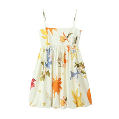 LIZAKOSHT  -  New Women Sexy Spaghetti Strap Floral Print Mini Dress Female Holiday Summer Loose Dress Short Vestidos
