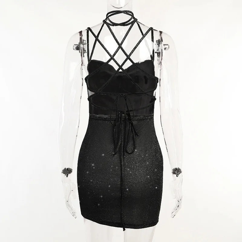 LIZAKOSHT  -  Women Dresses All Season Korean Fitting Slim Stick Sleeveless Off Shoulder Mini Dresses Party Club Vestidos Mini Dress