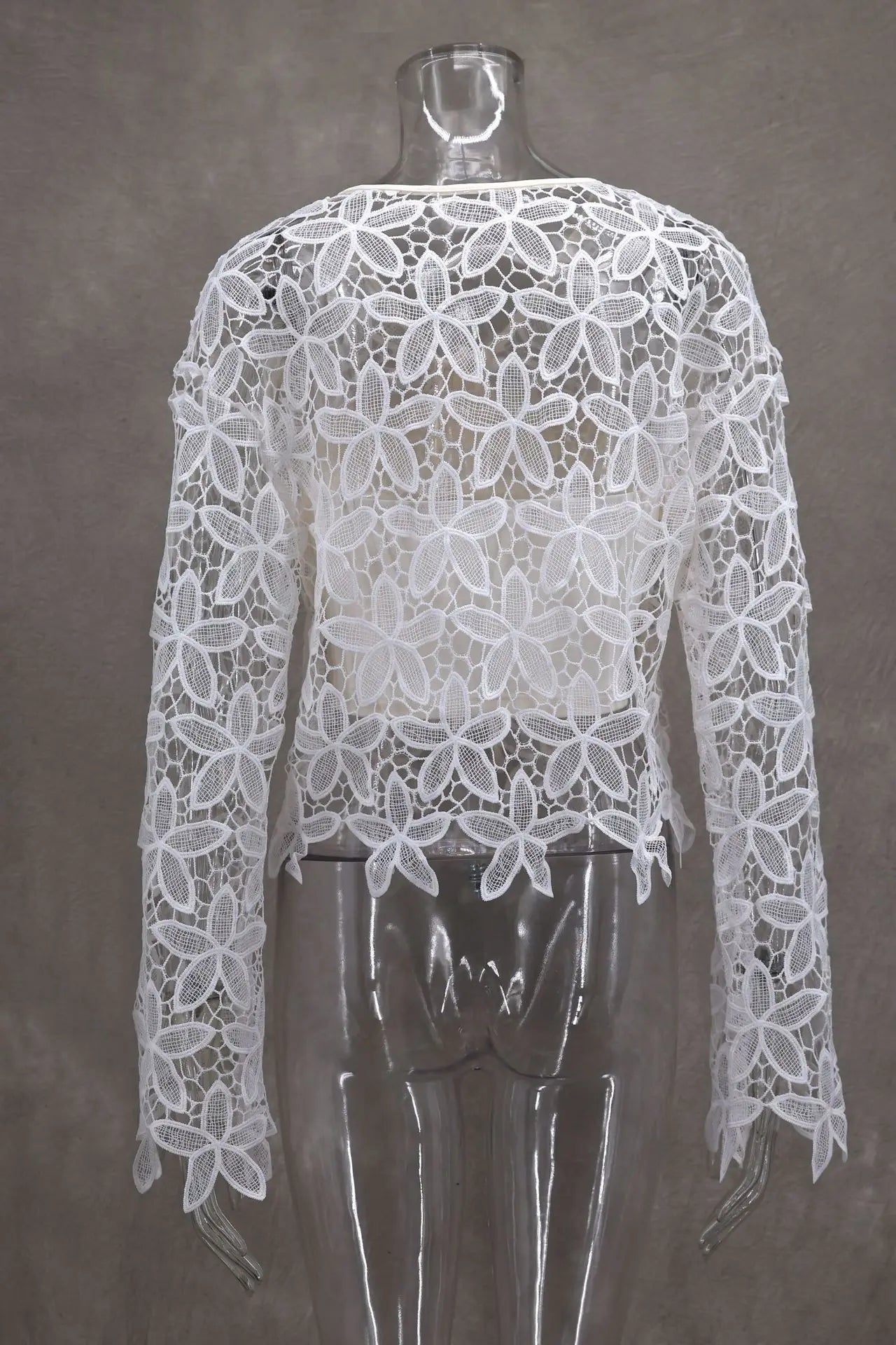 LIZAKOSHT  -  Cute Women's V-Neck Long Sleeve Cardigan Summer Sunscreen Casual White Color Versatile Hollow Lace-Up Design