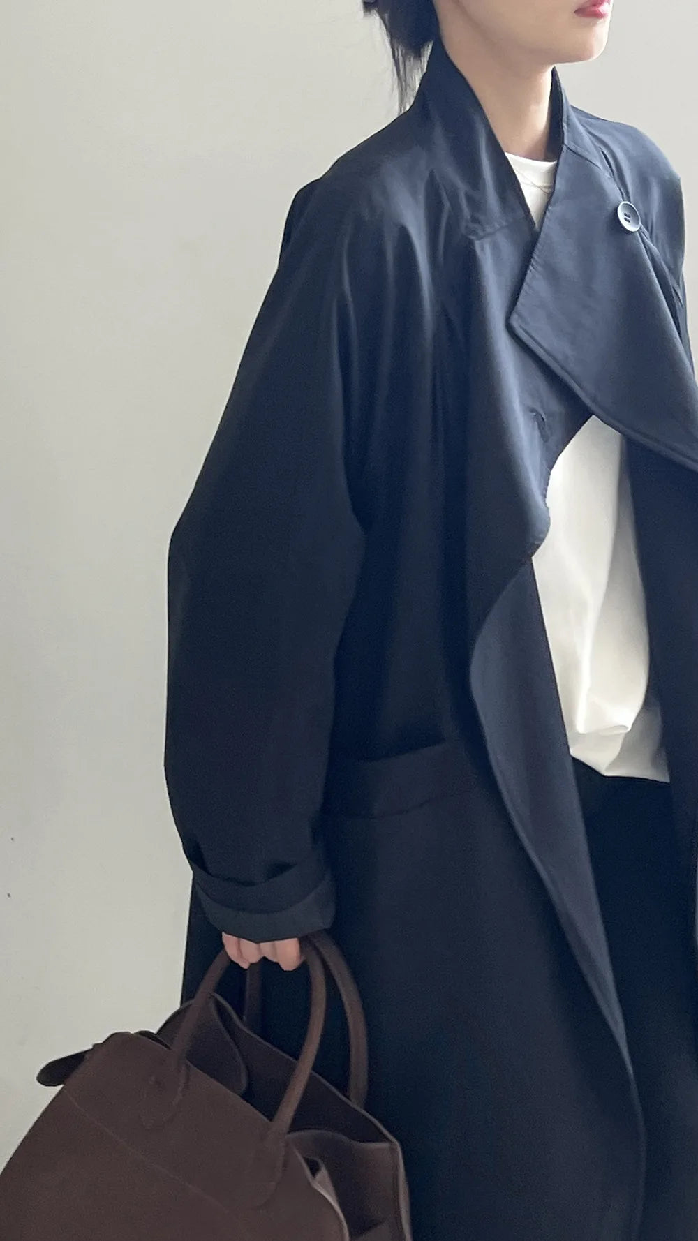 LIZAKOSHT  -  Fashion Minimalism Single Button Trench For Women Lapel Long Sleeve Office Lady Windbreaker Autumn New