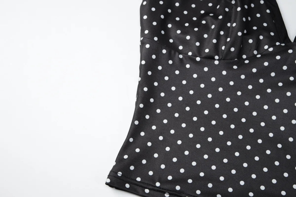 LIZAKOSHT  -  Woman Clothing Halter Neck Polka Dot Tank Tops 2026 Summer Casual Sexy Sleeveless Mesh Patchwork Corset Camisoles Black T-shirt