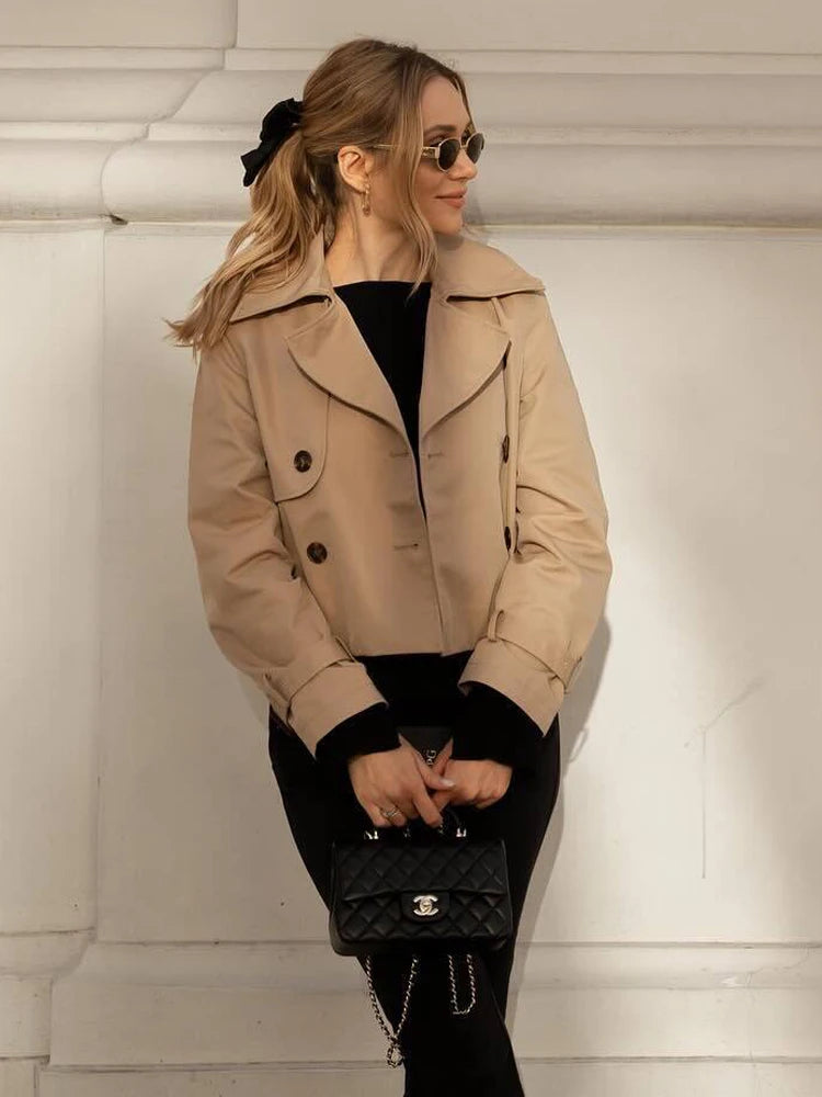 LIZAKOSHT  -  Short Women's Windbreaker Coat Chic Double-breasted Long Sleeve New Outerwear Lady Streetwear Windbreaker Jackets