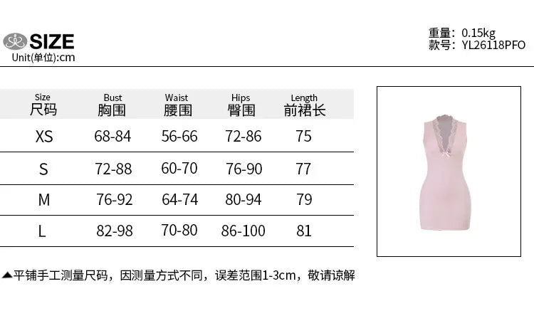 LIZAKOSHT  -  Sexy Pink Lace Trim Mini Dress Lady Elegant V-neck Sleeveless Waist Cinching Bodycon Gowns Women Vacation Party Vestidos