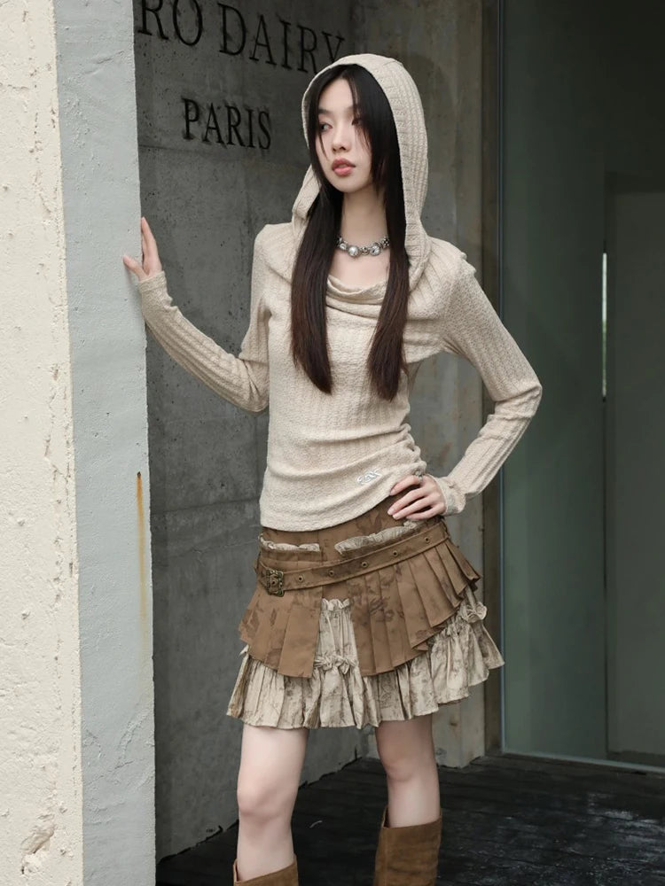 LIZAKOSHT  -  Summer Women Vintage Dark Academia Design Patchwork Mini Pleated Skirt Gyaru Coquette Harajuku 2000s Aesthetic Y2k Cyber Punk