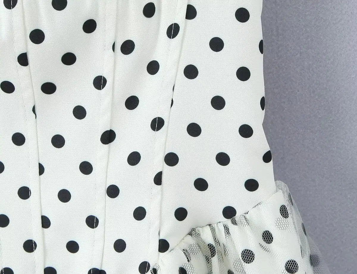 LIZAKOSHT  -  Sexy Polka Dot Print Spliced Mesh Bow Halter Dress Women Backless Slim Low Waist Swing Ball Gown Short Sling Dresses Vestidos