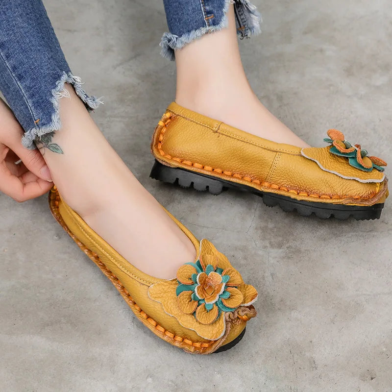LIZAKOSHT  -  High Quality Genuine Leather Flats Woman Spring Shoes Super Designer Flats Women Flower Ladies Casual Shoes Female Loafers
