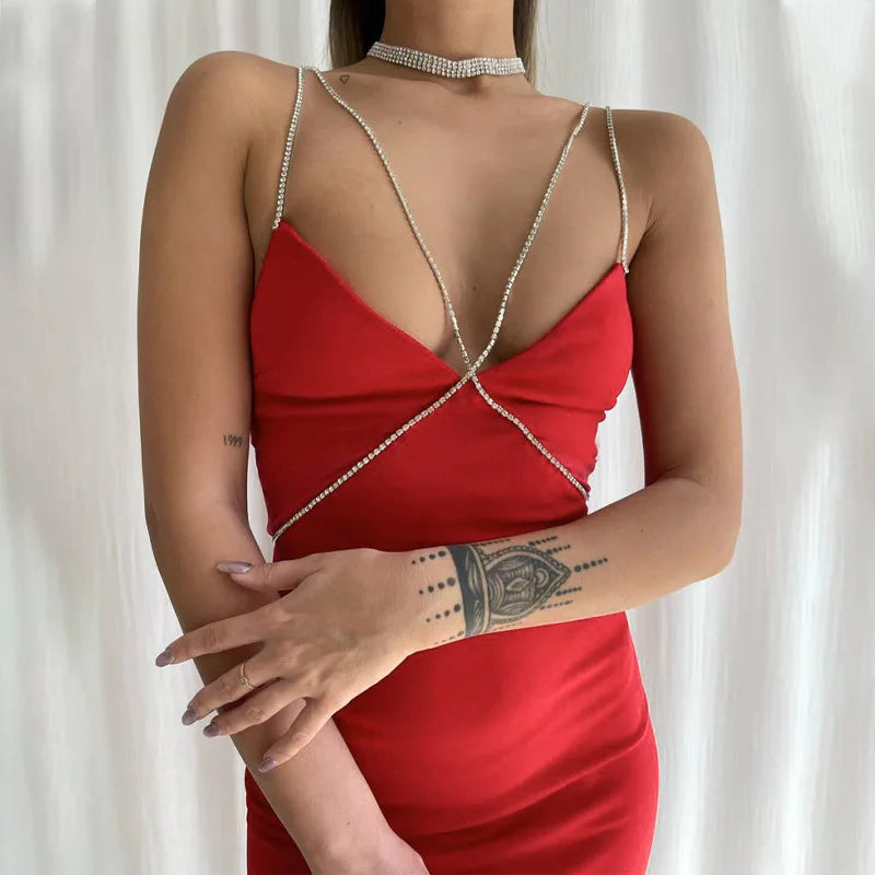LIZAKOSHT  -  Spring/Summer Women's Chain Dress Solid Color Slim Fit Wrap Hip Dress Sexy Slim Fit Dress