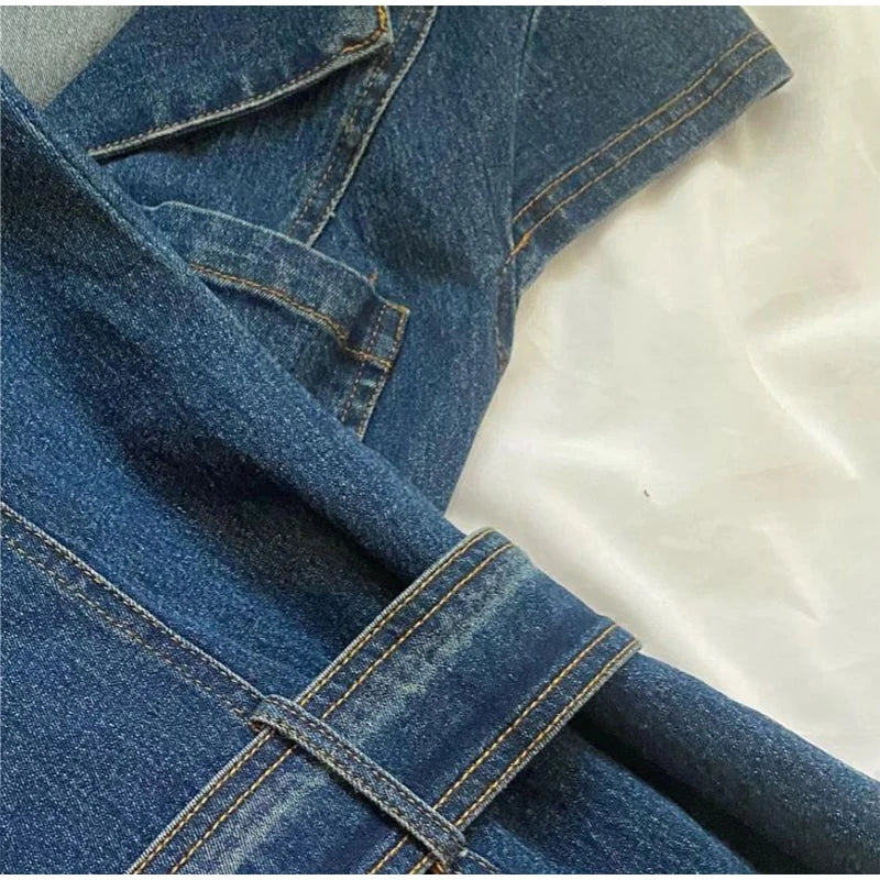 LIZAKOSHT  -  Fashion Denim Short Dress For Women Turn-down Collar Sleeveless Zipper Belt Vestidos 2025 Summer Elegant Female Casual Dresses