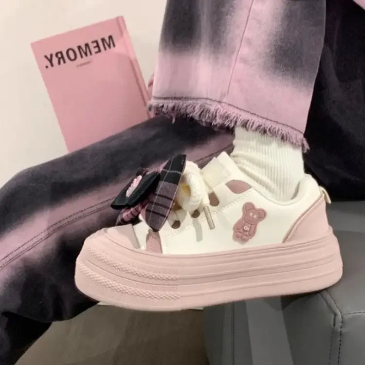 LIZAKOSHT  -  Bow Tie Womens Sports Shoes Sweet Kawaii Korean Style Women Sneakers Autumn Niche Mixed Color Casual Women Shoes