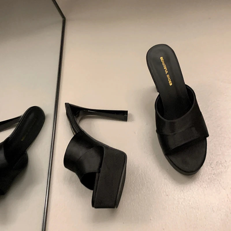 LIZAKOSHT  -  Nightclub Summer Platform Women Slippers Concise Open Toe Shoes Ladies Sexy Thick Heels Banquet Party Stripper Slides Shoes