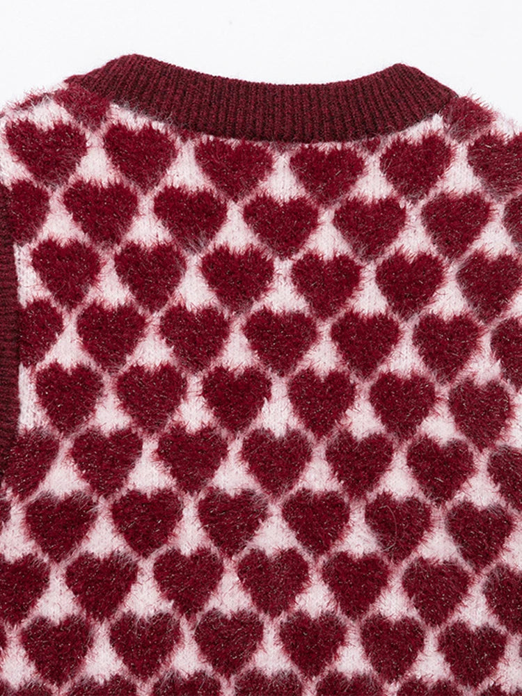 LIZAKOSHT  -  Heart Shaped Knitted Vest Sweater Waistcoat Round Neck Slim Fit Sleeveless Cardigan Knitwear Warm Fashion Women Tank Top SPring