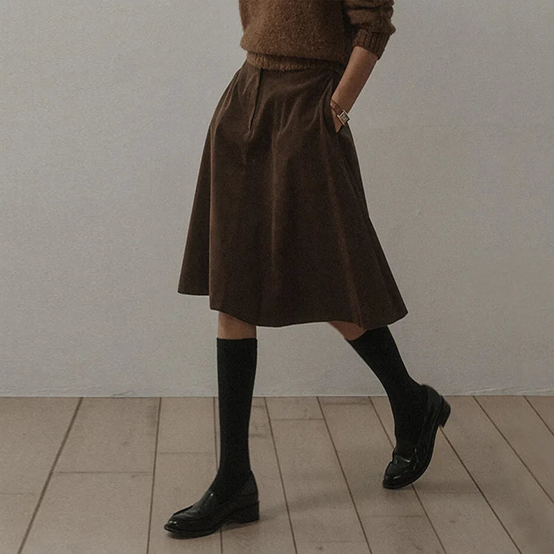 LIZAKOSHT  -  Women'S Fall/Winter New Arrival Oversized High-Waisted A-Line Midi Skirt With Retro Flannel Fabric
