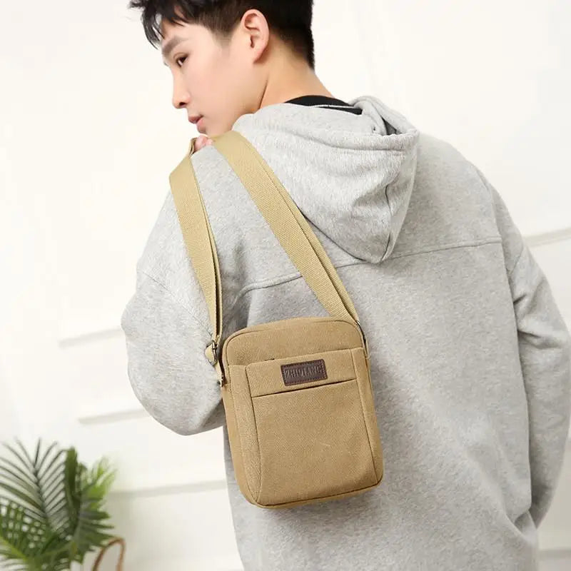 LIZAKOSHT  -  Outdoor Canvas Crossbody Chest Bag Men's Single oulder Sling Bag Faion  Bapa Mobile Phone Bag Leisure Sports