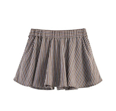LIZAKOSHT  -  Fashion Coffee Stripes Tie Bow Sashes Elastic Waist Wide Leg Shorts Women Shorts Skirts Causal Mini Pants