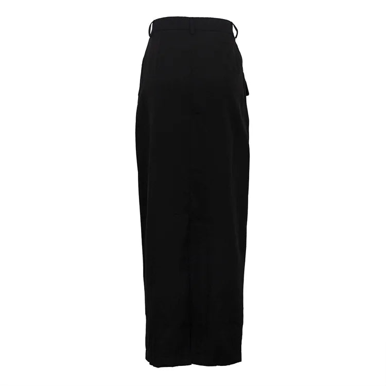 LIZAKOSHT  -  2026 Fashion Black Pockets Women's Skirt Elegant High Waisted Straight Skirts Casual Solid Ankle-Length Skirts Female Clothing
