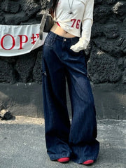 LIZAKOSHT  -  Aesthetic Vintage New Hot Girl Jeans Women High Street Design Loose Low-waist Wide-leg Pants Female Y2k Retro Cowboy Trousers
