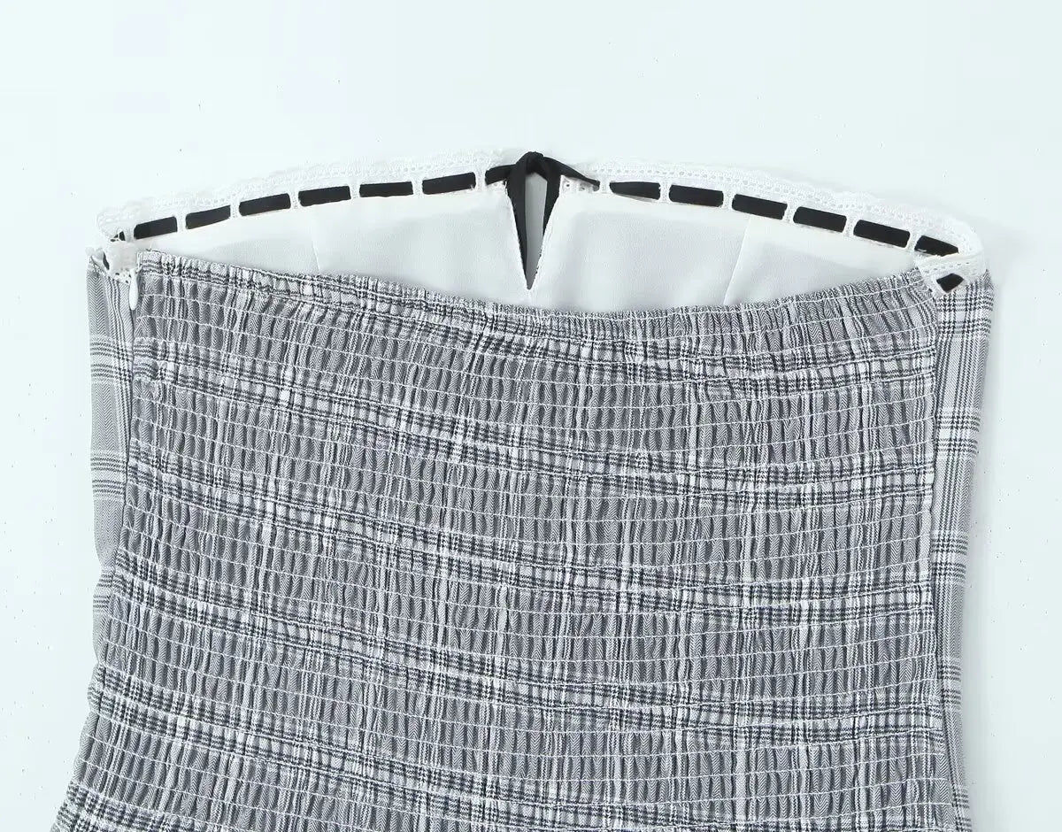 LIZAKOSHT  -  Europe and America Wind Summer New French Retro Sexy Spice Girl Plaid Pure Desire Slim Pleated Skirt.