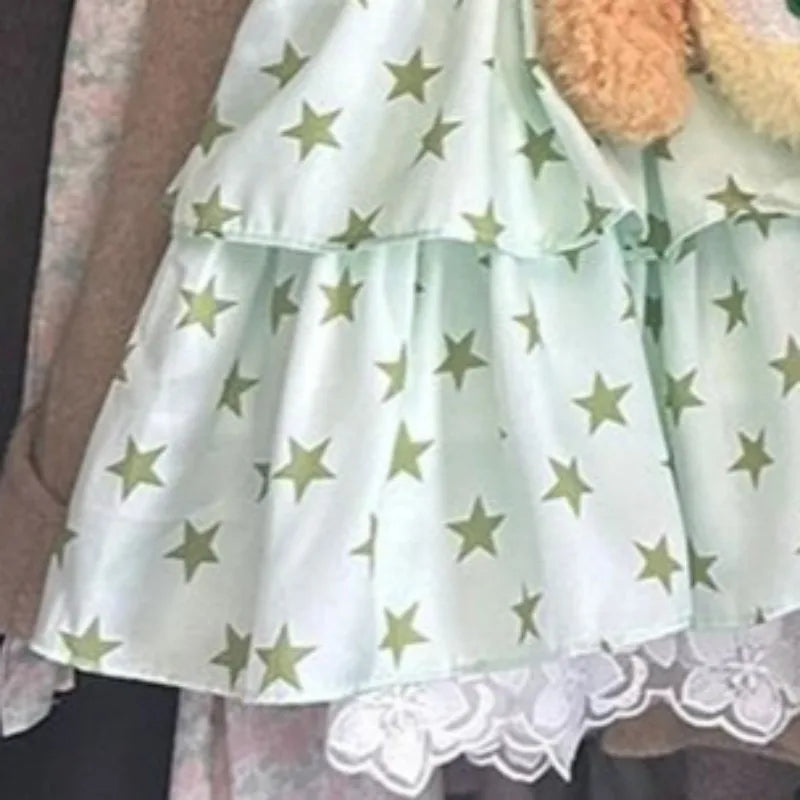 LIZAKOSHT  -  Y2k Print Stars Women Dresses Japanese Style Spring Summer Mini Dress Vintage Elegant Sweet Vestidos Mujer