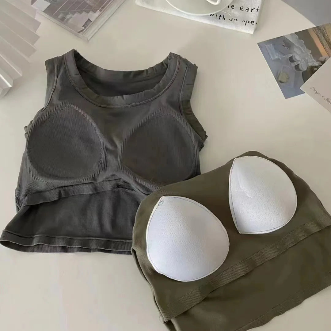 LIZAKOSHT  -  Chicme Round Neck Ribbed Tank Top With Bra Pads