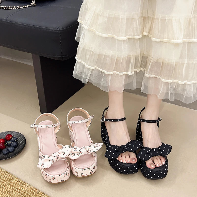 LIZAKOSHT  -  New Summer Women Floral Platform Thick Bottom Sandals Fashion Open Toe Party Dress Shoes Street Style Wedges Heels Sandalias