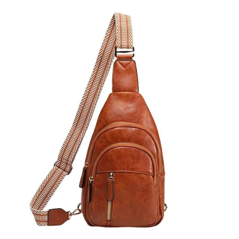 LIZAKOSHT  -  Vintage Brown Women Chest Bag Lightweight PU Leather Large Capacity Sling Bag Ladies Fashion Geometric Strap Purse