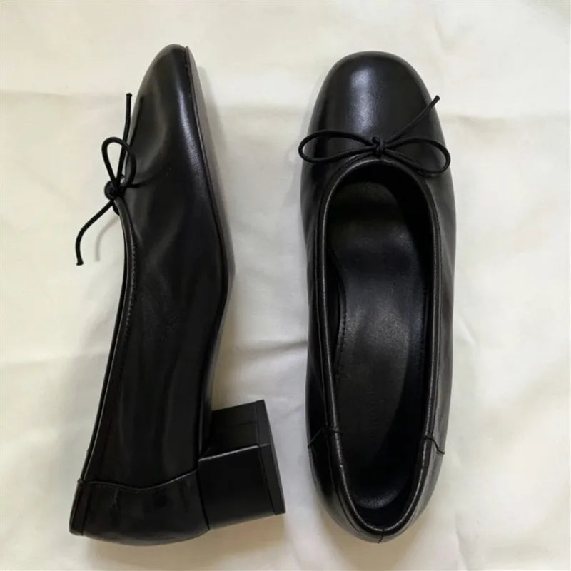 LIZAKOSHT  -  Fashion Chunky Heel Loafers Women Round Toe Ballet Shoes Women's Pumps and Heels Brown Comfortable Office Low Heel Dress Shoes