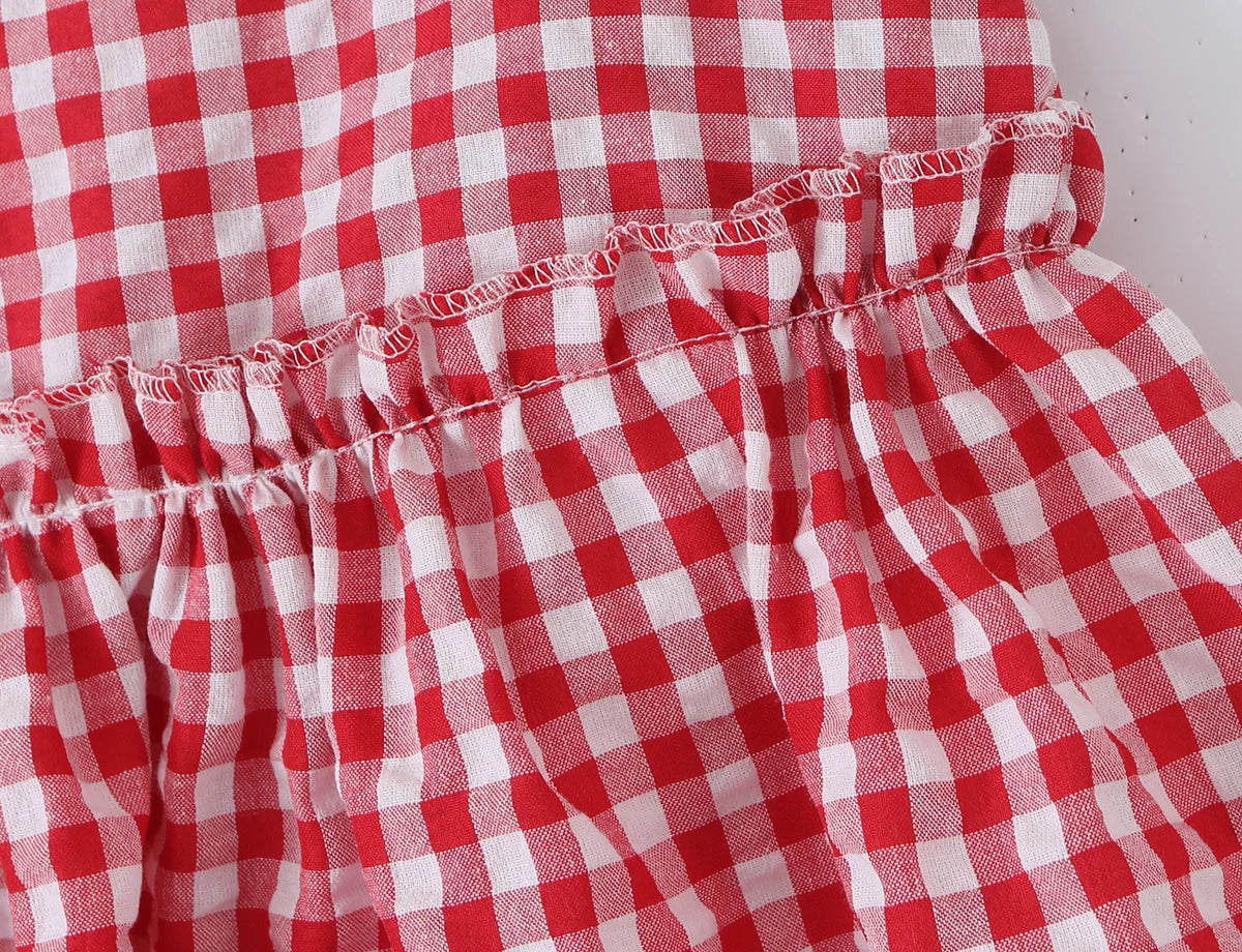 LIZAKOSHT  -  Sexy Red Plaid Spliced Lace Bow Ruched Chest Tank Top + High Waist Wood ears Mesh Lining Swing Cake Mini Skirt Suits 2pcs 1 Set
