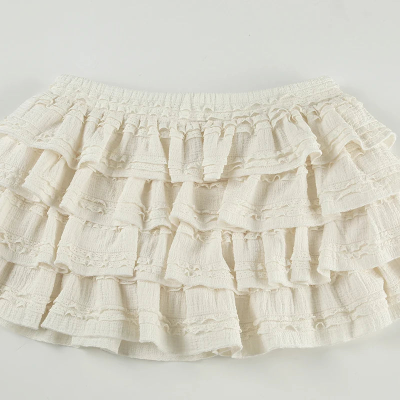 LIZAKOSHT  -  Sweetown Solid Sweet Cute Cake Skirt Women Trendy Clothes Tiered Puff Skirt Gentle Elegant All-Match Korean Style