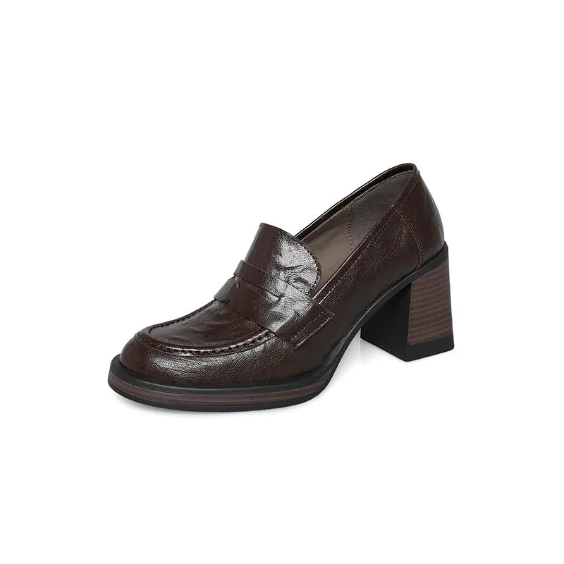 LIZAKOSHT  -  Fashion Shoes New High Quality Genuine Leather Shoes Round Head Coarse Heels High Heels Loafers Shoes Lolita Shoes Women