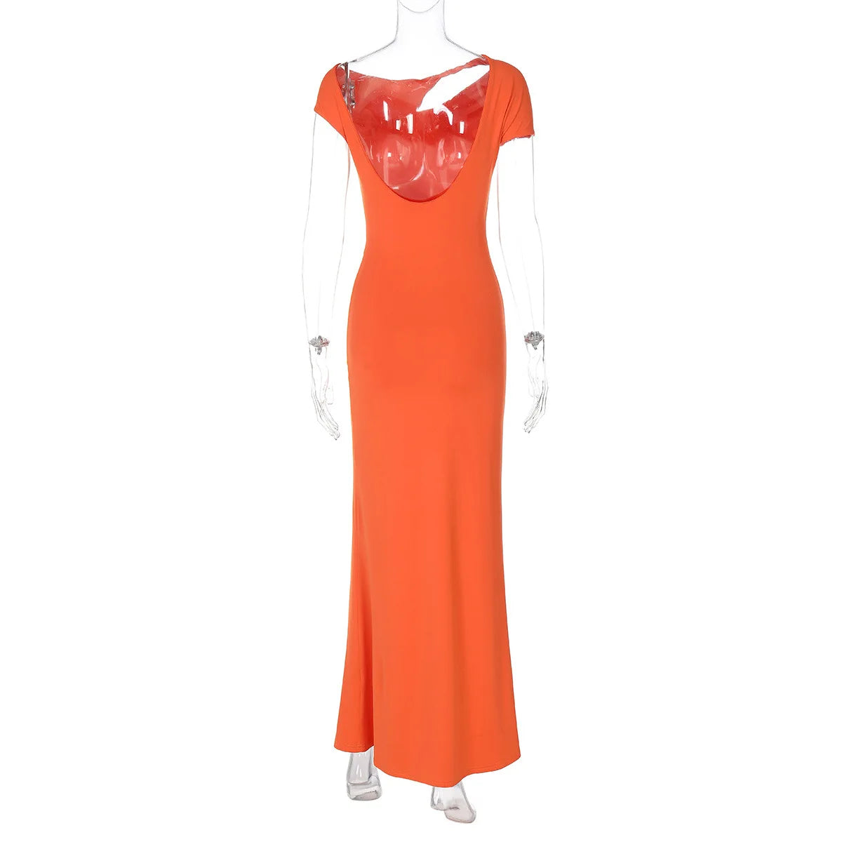 LIZAKOSHT  -  Women Clothing Spring Summer New Fashion Sexy Hollow Out Backless High Waist Solid Color Short Sleeve Party Dresses