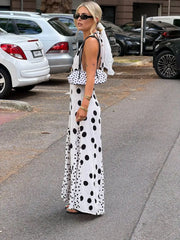 LIZAKOSHT  -  Polka Dot Satin Women's Maxi Dress Deep Plunge V Neck Sleeveless Loose Female Vestio Summer New Casual Date Streetwears