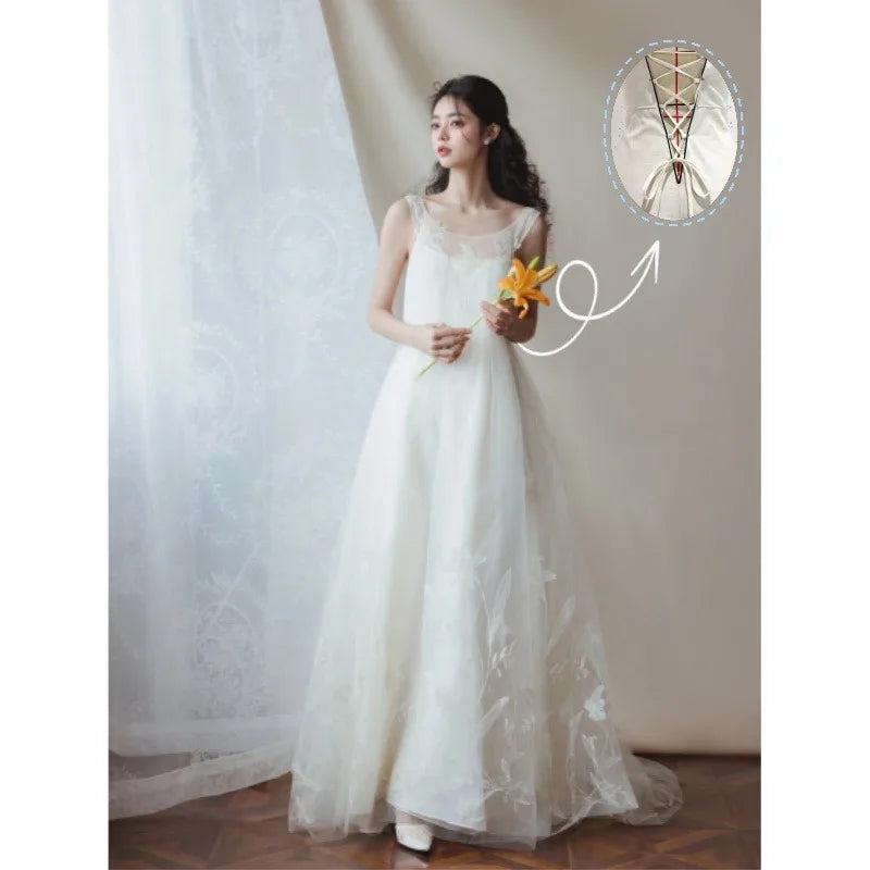 LIZAKOSHT  -  Spring/Summer High Order Dresses Round Neck Sleeveless White Dress Tulle Pattern Loose Birthday Party Vestidos De Fiesta