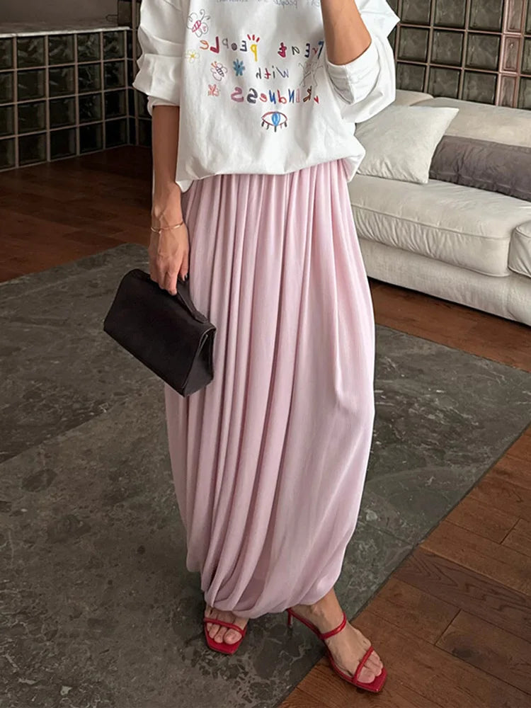 LIZAKOSHT  -  Casual Beach Holiday Long Skirt Women's Mesh Pleated High Waist Solid Elegant Patchwork Summer Maxi Skirt Female Clothes