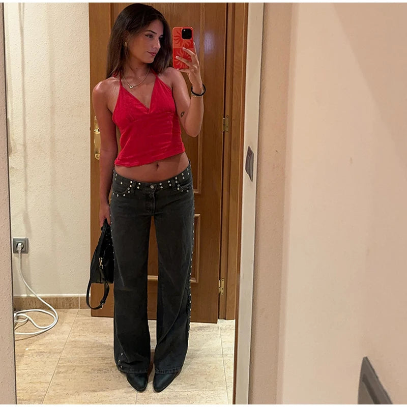 LIZAKOSHT  -  Chic Diamonds Leopard Pentagram Pants For Women Straight-leg Ankle-length Pocket Jeans 2025 Spring Summer Female Casual Trousers