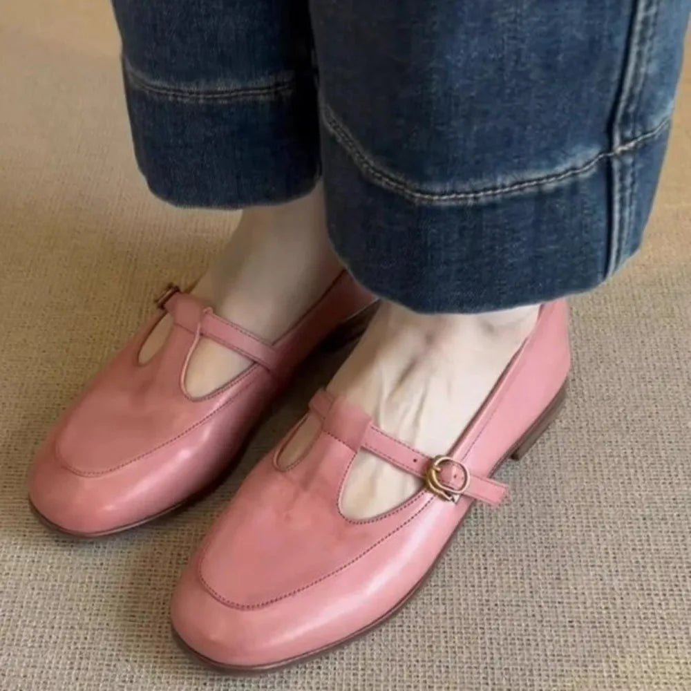 LIZAKOSHT  -  Ladies Flat Shoes Square Toe British Style Small Leather Shoes Women New Silver Single  Fashionable Mary Jane Shoes