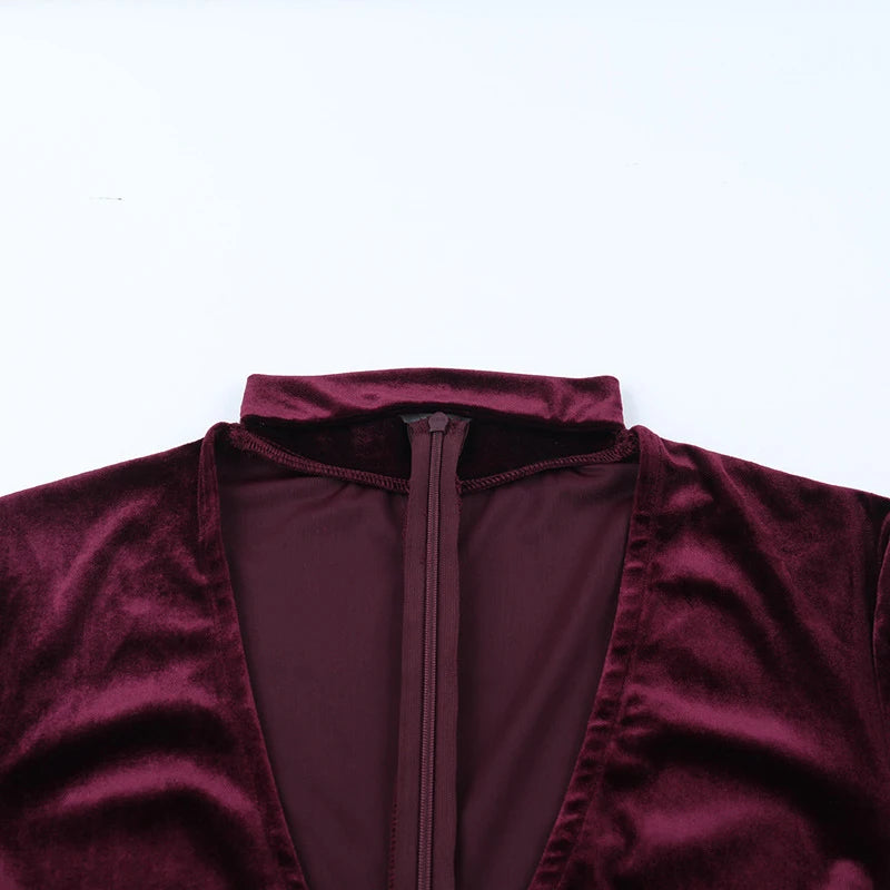 LIZAKOSHT  -  Autumn/Winter Korean Velvet Long-Sleeved Zip Up Women Playsuits Winter Fashion Vintage One Piece Rompers