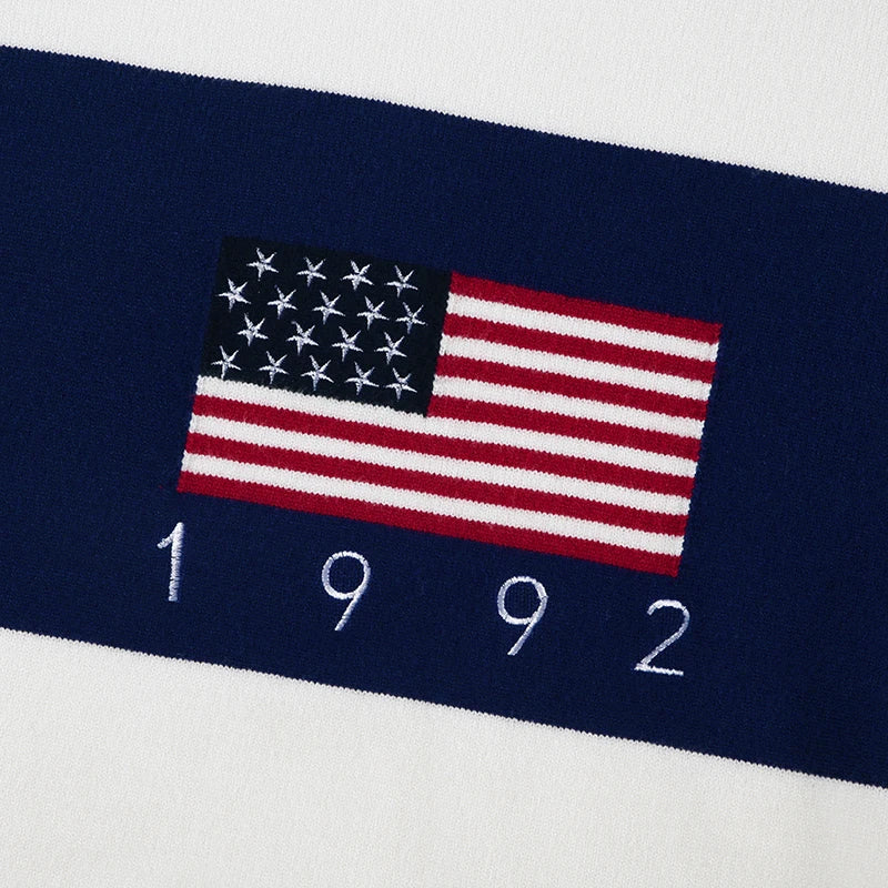 LIZAKOSHT  -  Preppy Style Flag Printed Knitted Pullovers Casual O-Neck Long Sleeve Sweater Women Autumn Winter Fashion Streetwear