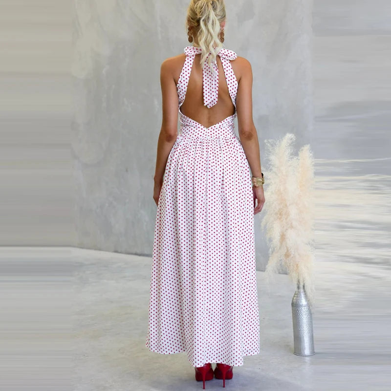 LIZAKOSHT  -  Comfortable Commuter Women's Dress Polka Dot Sleeveless Classic Strap Skirt Beach Vacation Summer New Long Dress