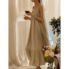 LIZAKOSHT  -  Women's Summer Long Nightdress Solid Sleeveless Ladies Nightgown Backless Slip Loose Sexy Sleepwear for Female Nighty 2024