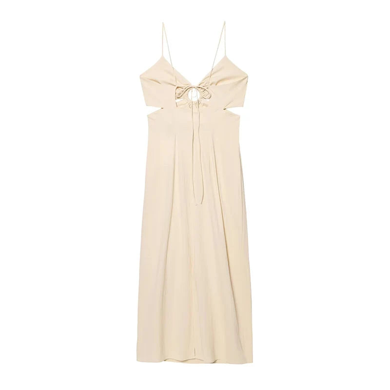 LIZAKOSHT  -  Long Dress Summer Women's 2025 New Fashion Slim V-neck Sling Hollow Elegant Summer Holiday Dress Women's Street Chic Youth Dress
