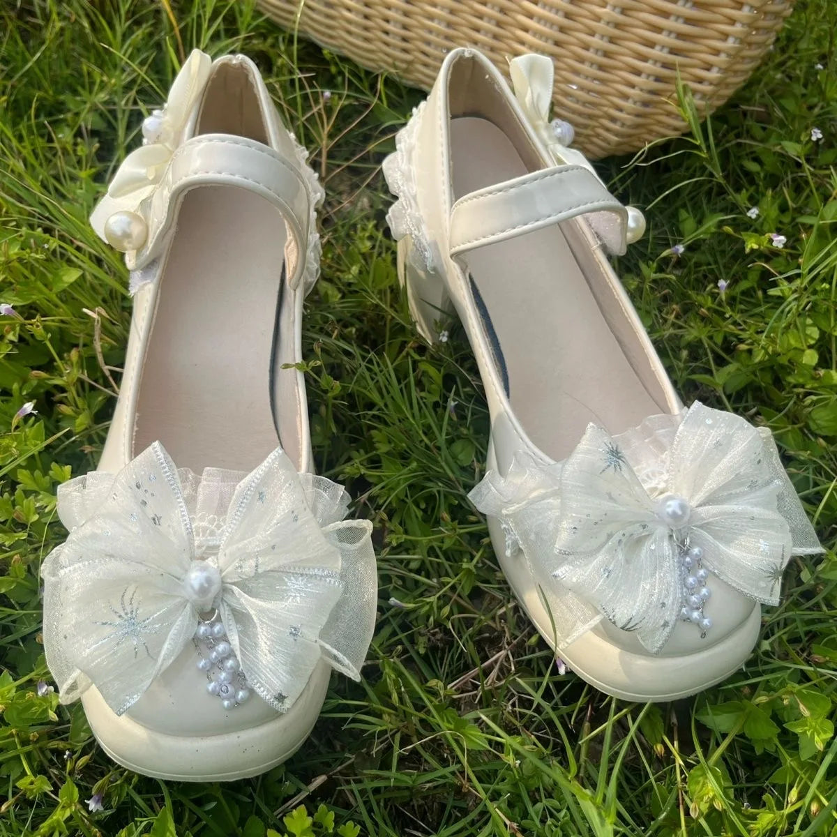 LIZAKOSHT  -  lolita platform heels y2k platform shoes women's shoes with bow luxury heel heeled evening shoe maryjane shoes beige bridal heel