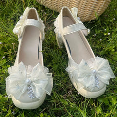 LIZAKOSHT  -  lolita platform heels y2k platform shoes women's shoes with bow luxury heel heeled evening shoe maryjane shoes beige bridal heel